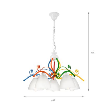 Chandelier on a chain RETRO 5xE27/60W/230V white/colorful