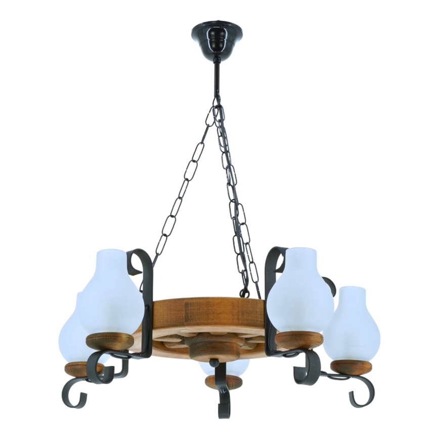 Chandelier on a chain ROATA 5xE14/40W/230V d. 30 cm beech