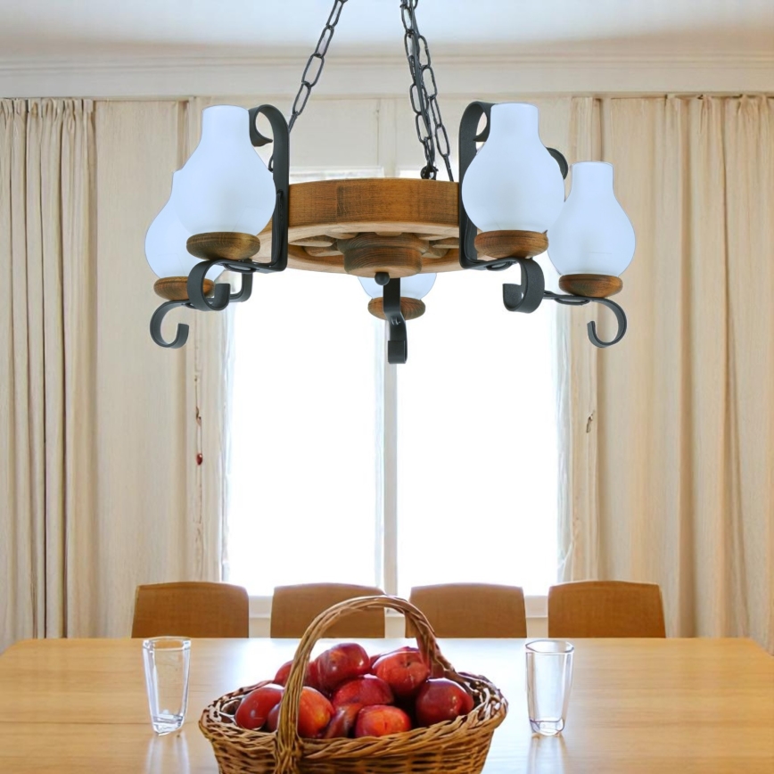 Chandelier on a chain ROATA 5xE14/40W/230V d. 30 cm beech
