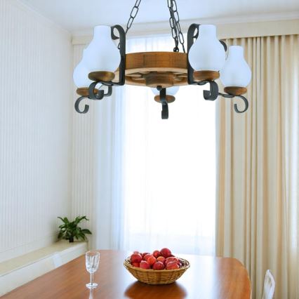 Chandelier on a chain ROATA 5xE14/40W/230V d. 30 cm beech