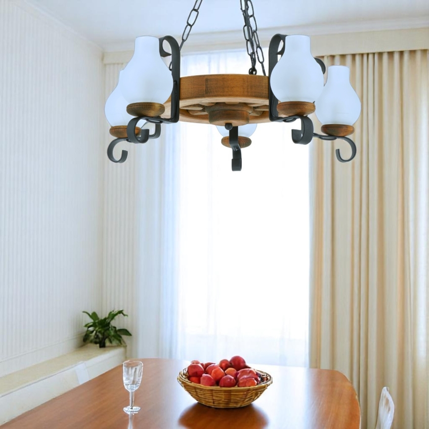 Chandelier on a chain ROATA 5xE14/40W/230V d. 30 cm beech