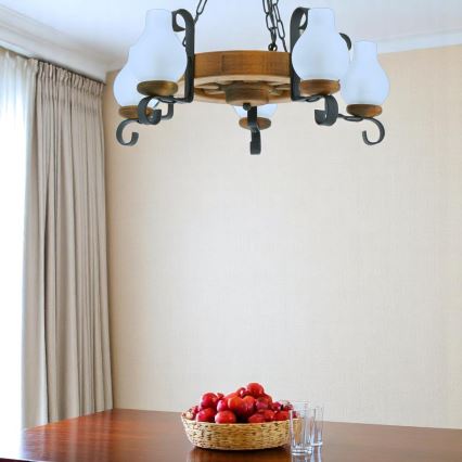 Chandelier on a chain ROATA 5xE14/40W/230V d. 30 cm beech