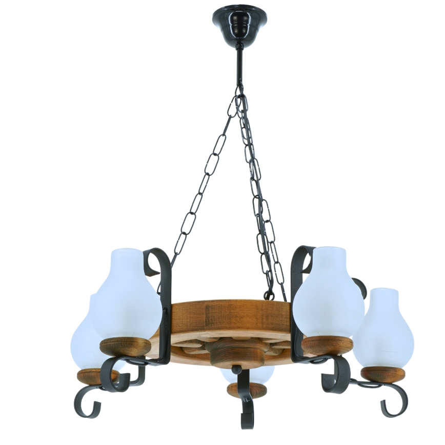 Chandelier on a chain ROATA 5xE14/40W/230V d. 30 cm beech