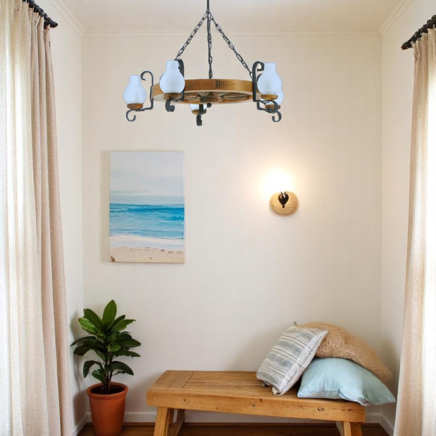 Chandelier on a chain ROATA 5xE14/40W/230V d. 70 cm beech