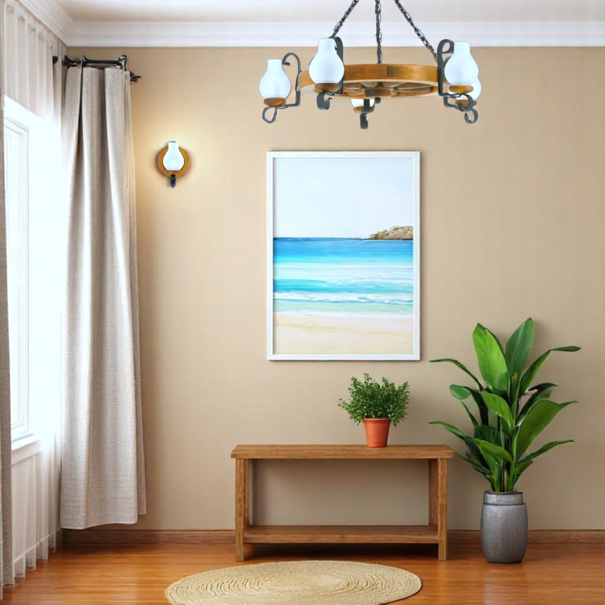 Chandelier on a chain ROATA 5xE14/40W/230V d. 70 cm beech