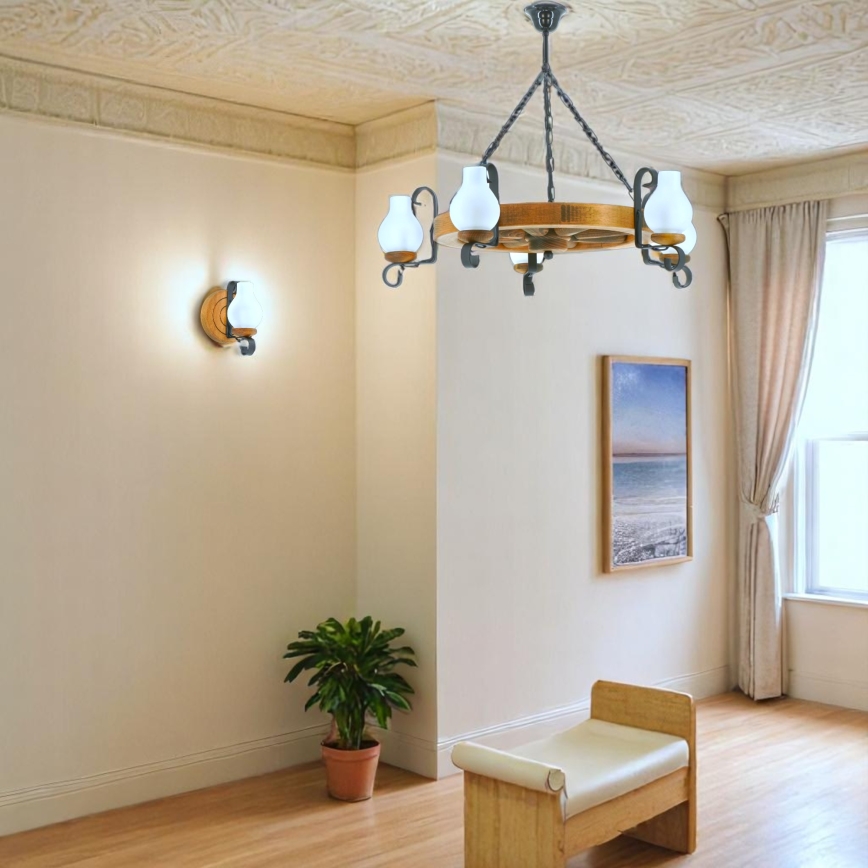 Chandelier on a chain ROATA 5xE14/40W/230V d. 70 cm beech