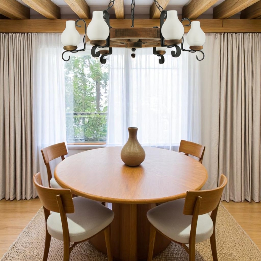 Chandelier on a chain ROATA 6xE14/40W/230V d. 70 cm beech
