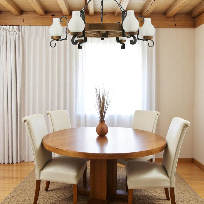 Chandelier on a chain ROATA 6xE14/40W/230V d. 70 cm beech