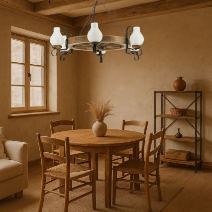 Chandelier on a chain ROATA 6xE14/40W/230V d. 70 cm beech