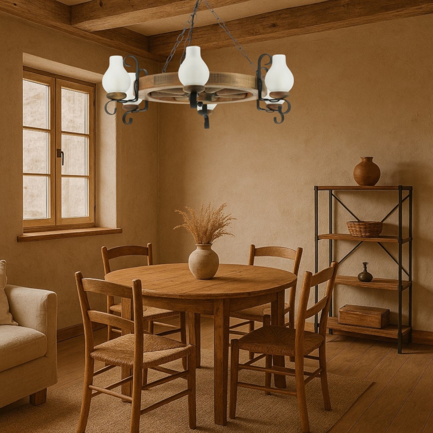 Chandelier on a chain ROATA 6xE14/40W/230V d. 70 cm beech
