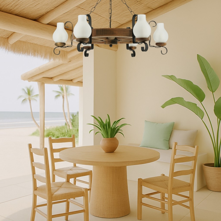 Chandelier on a chain ROATA 6xE14/40W/230V d. 70 cm beech