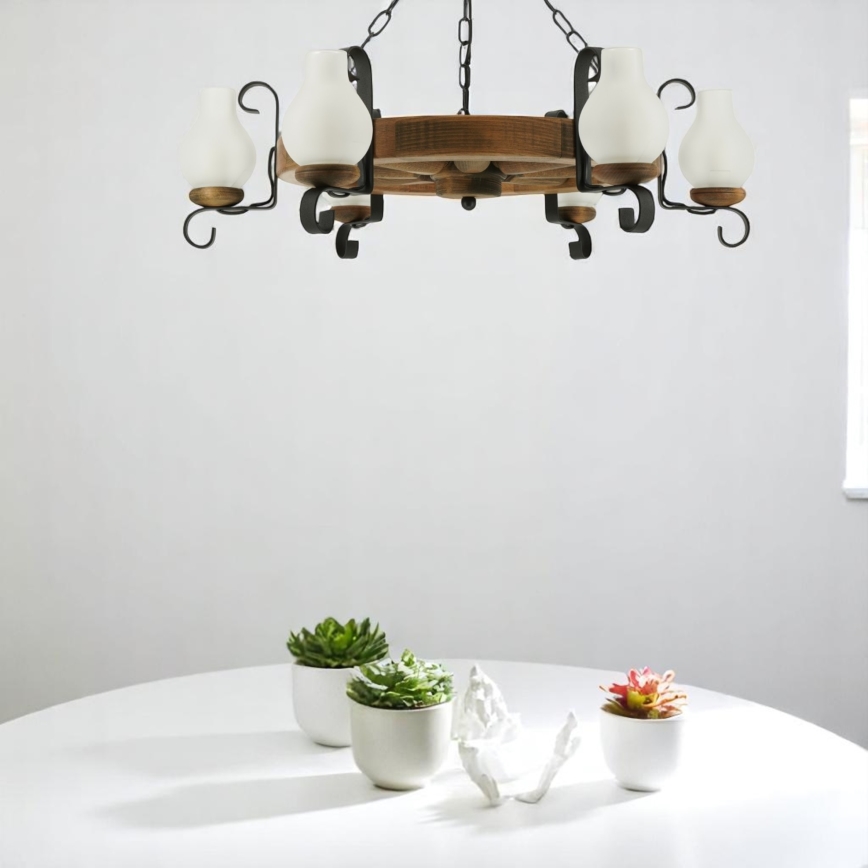 Chandelier on a chain ROATA 6xE14/40W/230V d. 70 cm beech