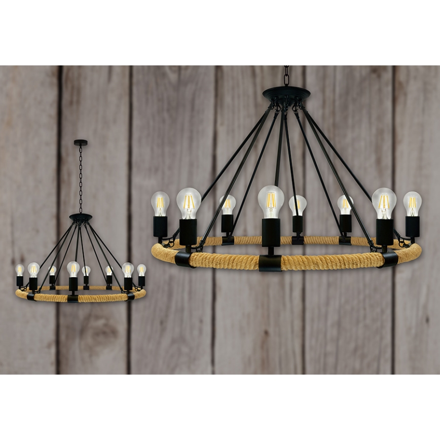 Chandelier on a chain ROPE ARTHUR 8xE27/20W/230V