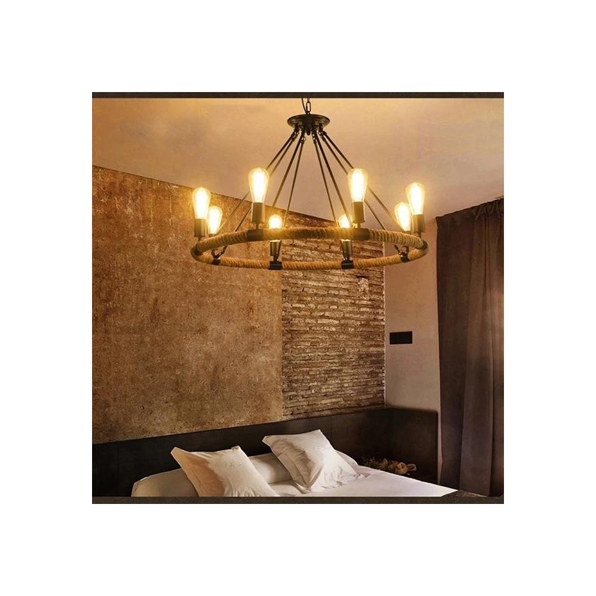 Chandelier on a chain ROPE ARTHUR 8xE27/20W/230V