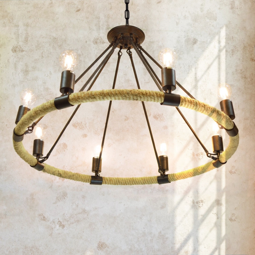 Chandelier on a chain ROPE ARTHUR 8xE27/20W/230V