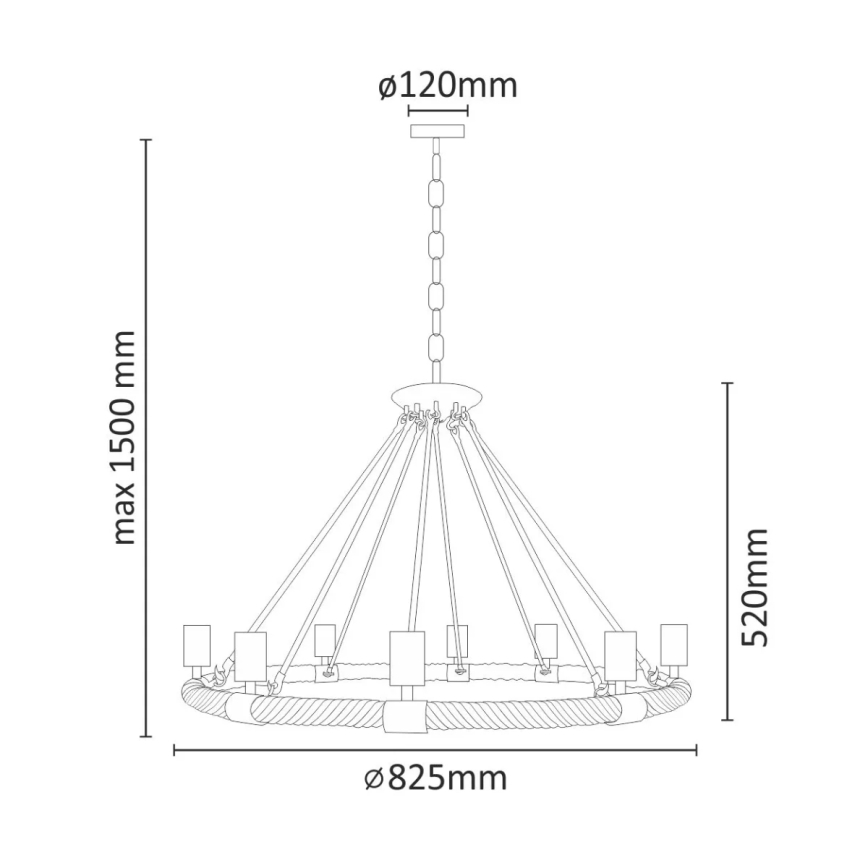 Chandelier on a chain ROPE ARTHUR 8xE27/20W/230V