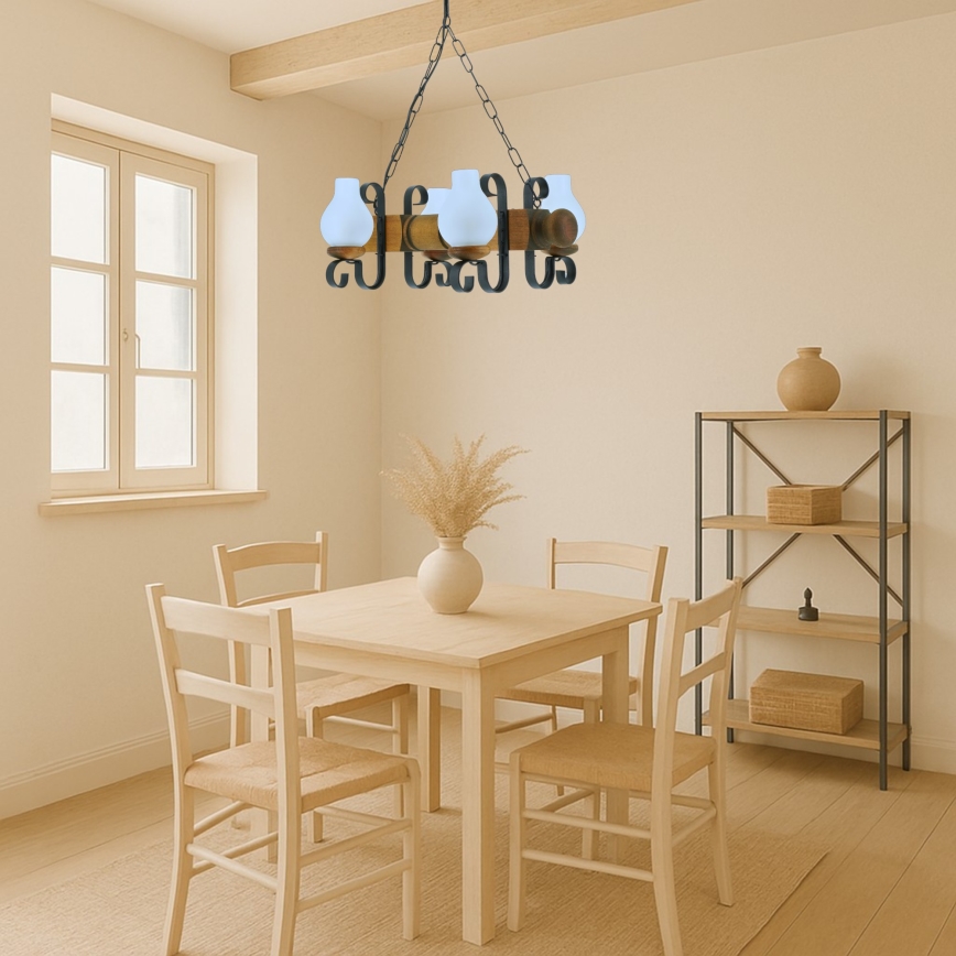 Chandelier on a chain RUSTIC 4xE14/40W/230V beech