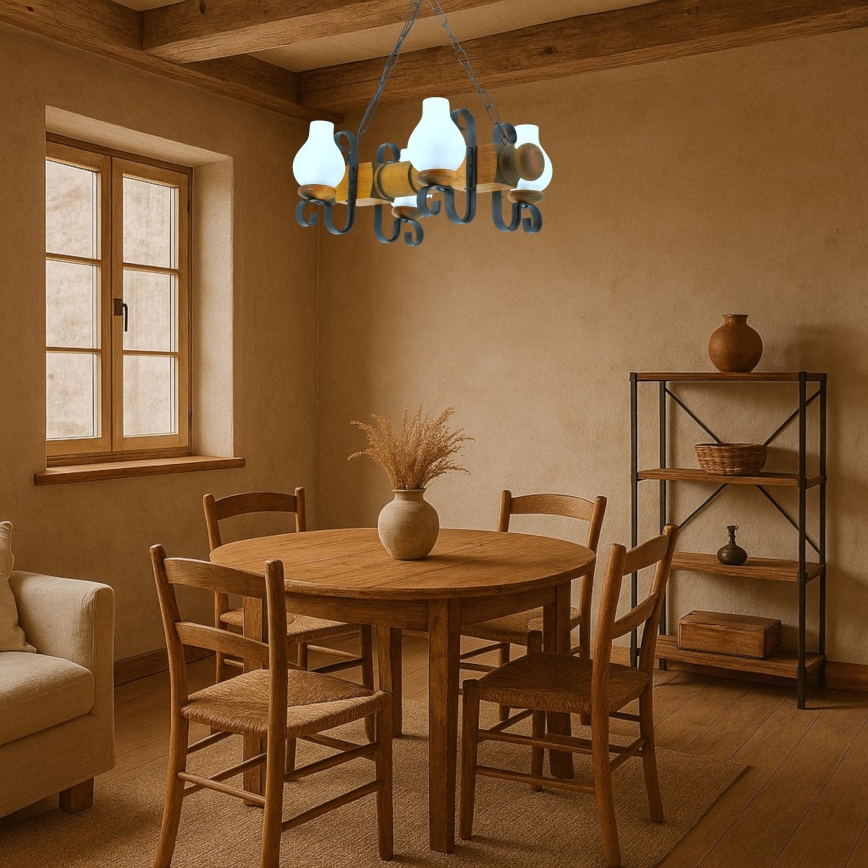 Chandelier on a chain RUSTIC 4xE14/40W/230V beech