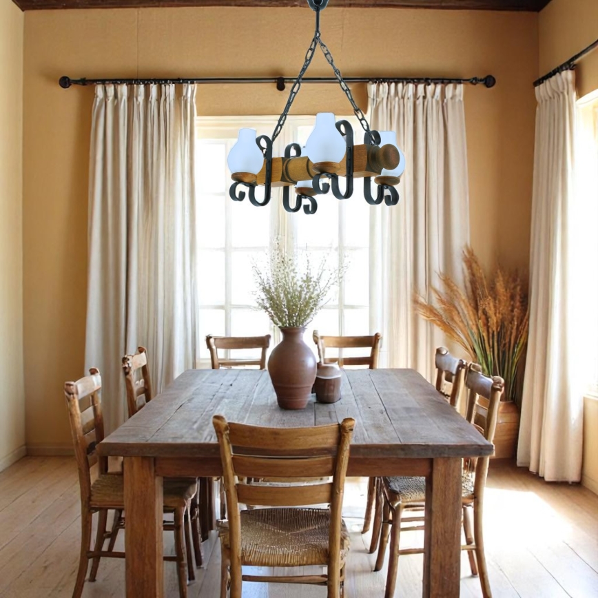 Chandelier on a chain RUSTIC 4xE14/40W/230V beech