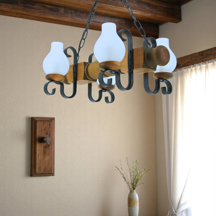 Chandelier on a chain RUSTIC 4xE14/40W/230V beech