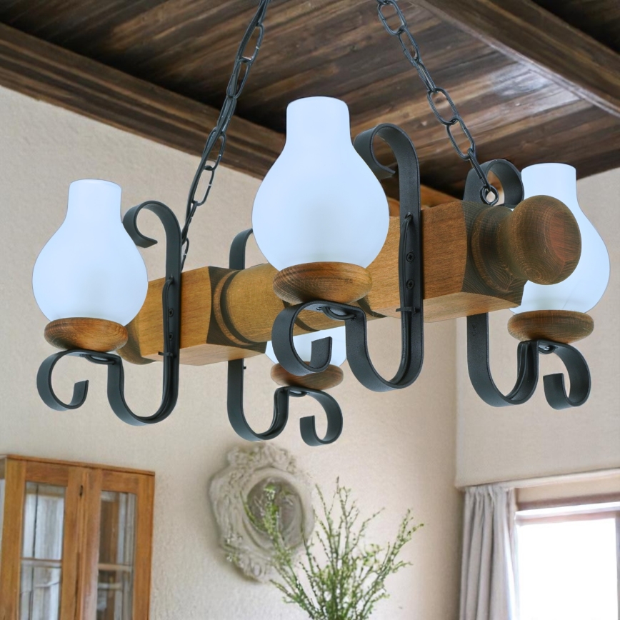 Chandelier on a chain RUSTIC 4xE14/40W/230V beech