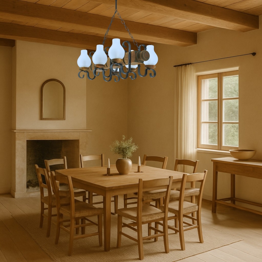 Chandelier on a chain RUSTIC 6xE14/40W/230V beech