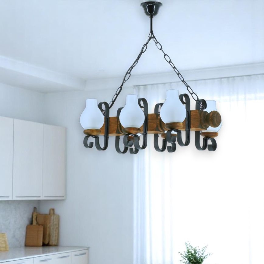 Chandelier on a chain RUSTIC 6xE14/40W/230V beech