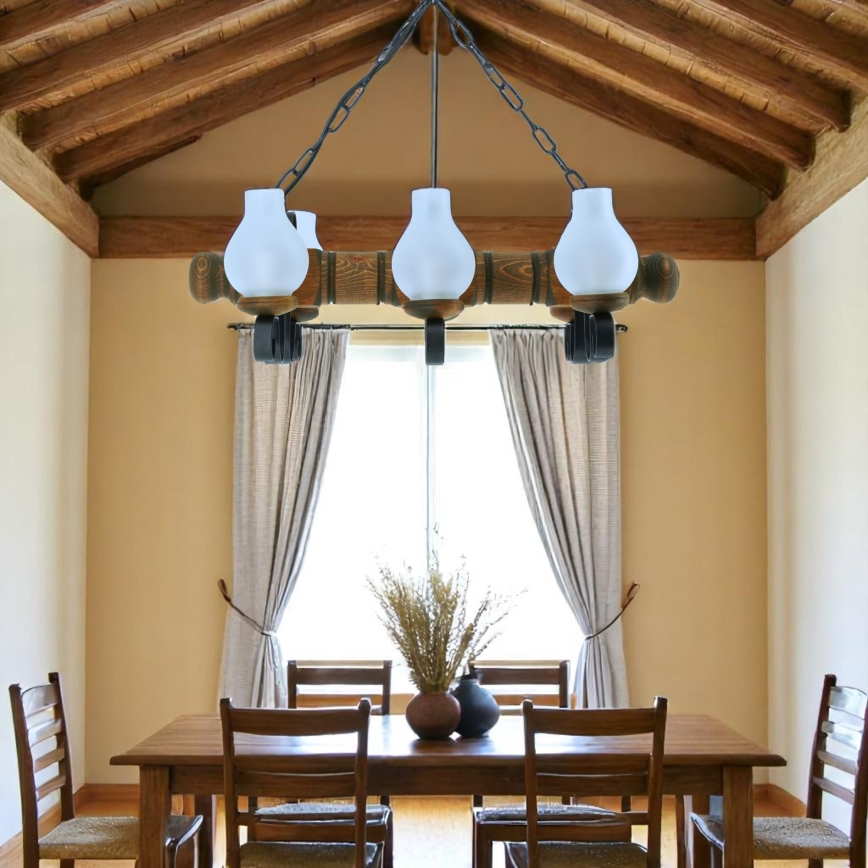 Chandelier on a chain RUSTIC 6xE14/40W/230V beech