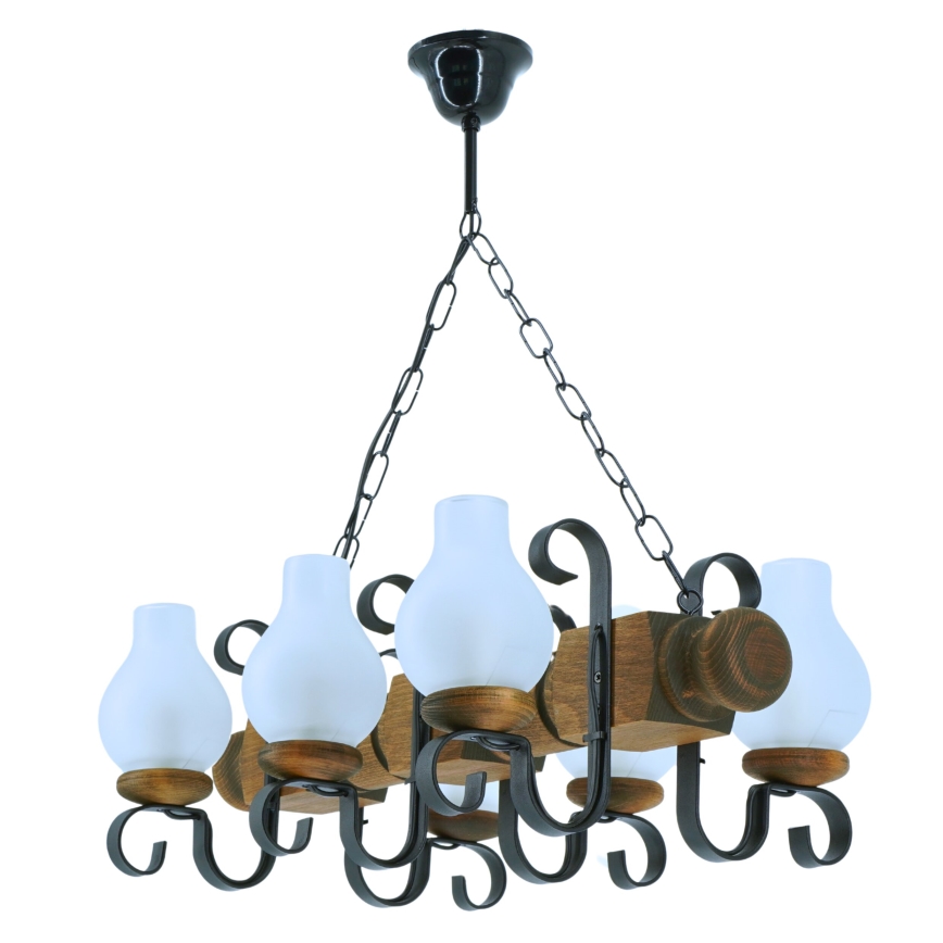 Chandelier on a chain RUSTIC 6xE14/40W/230V beech