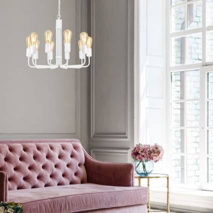 Chandelier on a chain TIFFANY 10xE27/60W/230V white