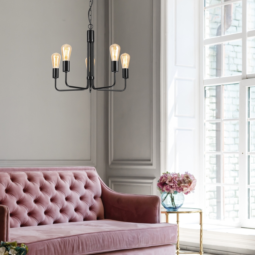 Chandelier on a chain TIFFANY 5xE27/60W/230V black