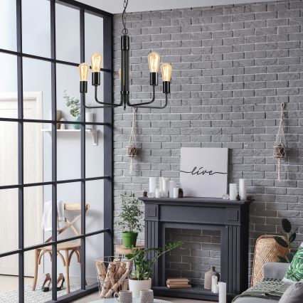 Chandelier on a chain TIFFANY 5xE27/60W/230V black