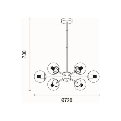 Chandelier on a pole 6xE27/40W/230V brass