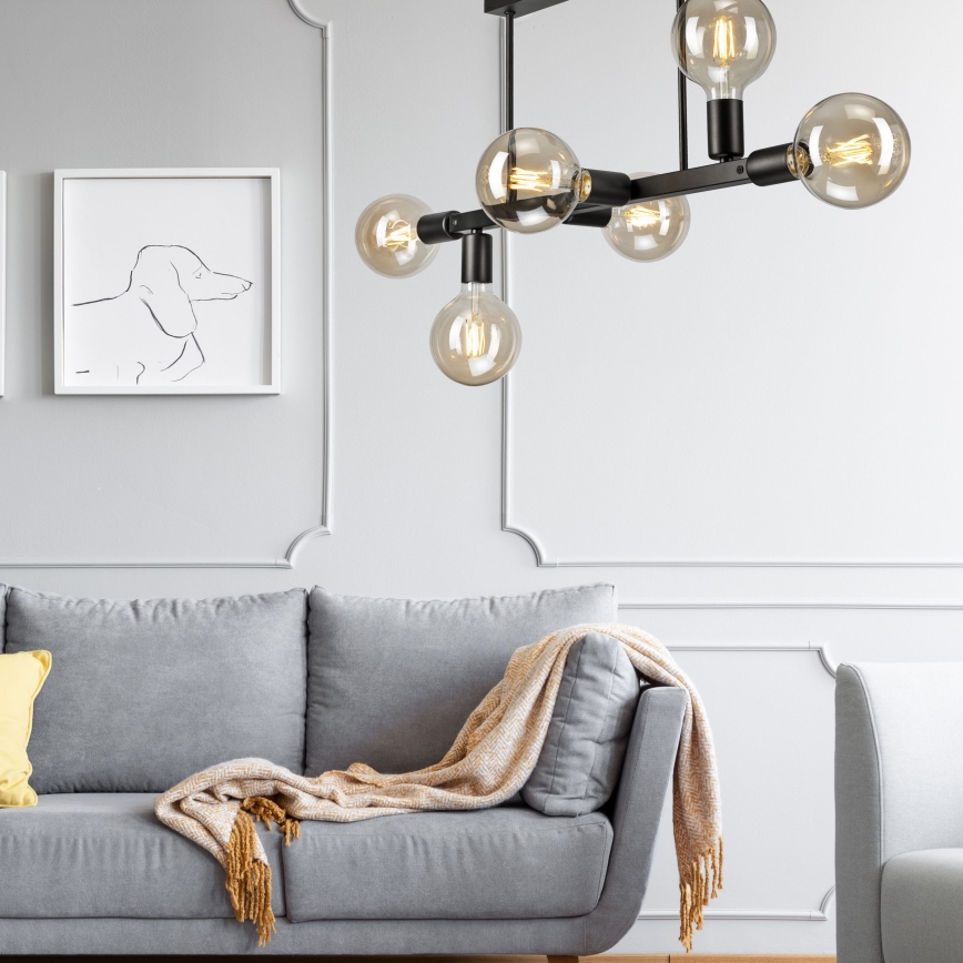 Chandelier on a pole ASTRID 6xE27/60W/230V black