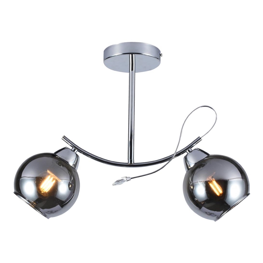 Chandelier on a pole CONNOR 2xE27/15W/230V shiny chrome/grey