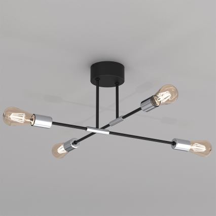 Chandelier on a pole FLAME 4xE27/60W/230V black/shiny chrome