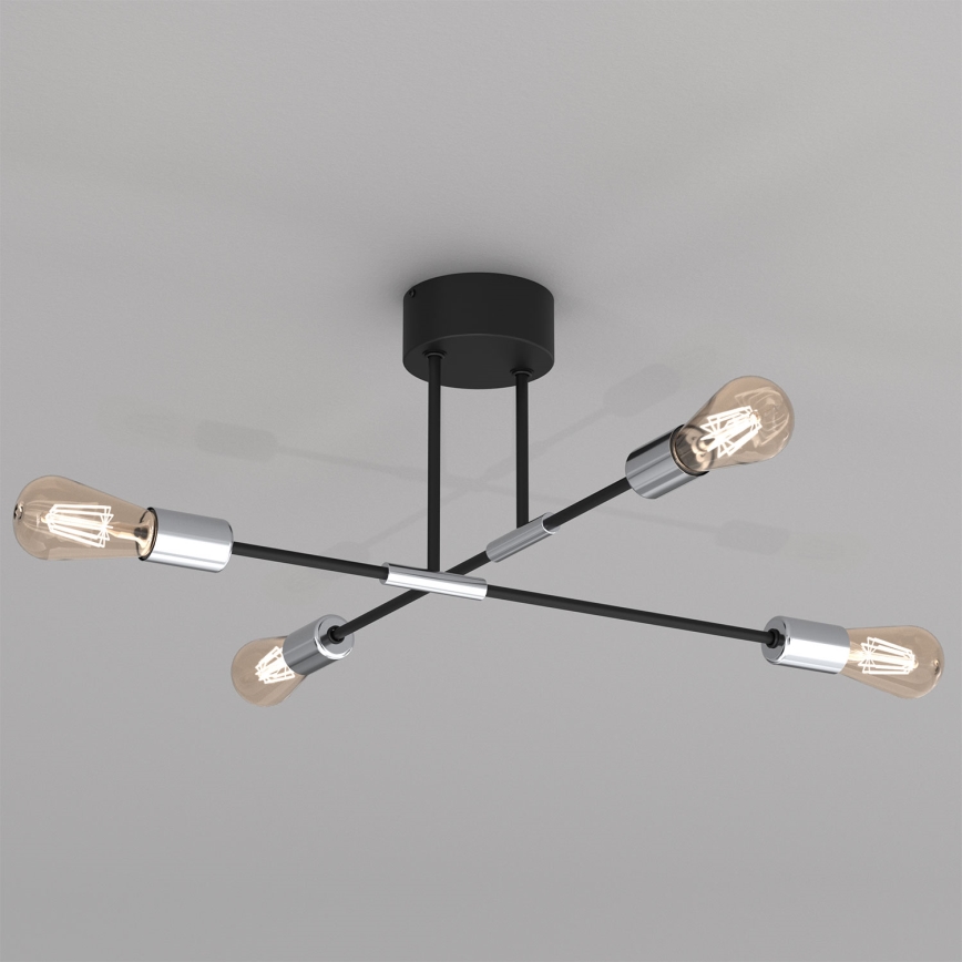 Chandelier on a pole FLAME 4xE27/60W/230V black/shiny chrome