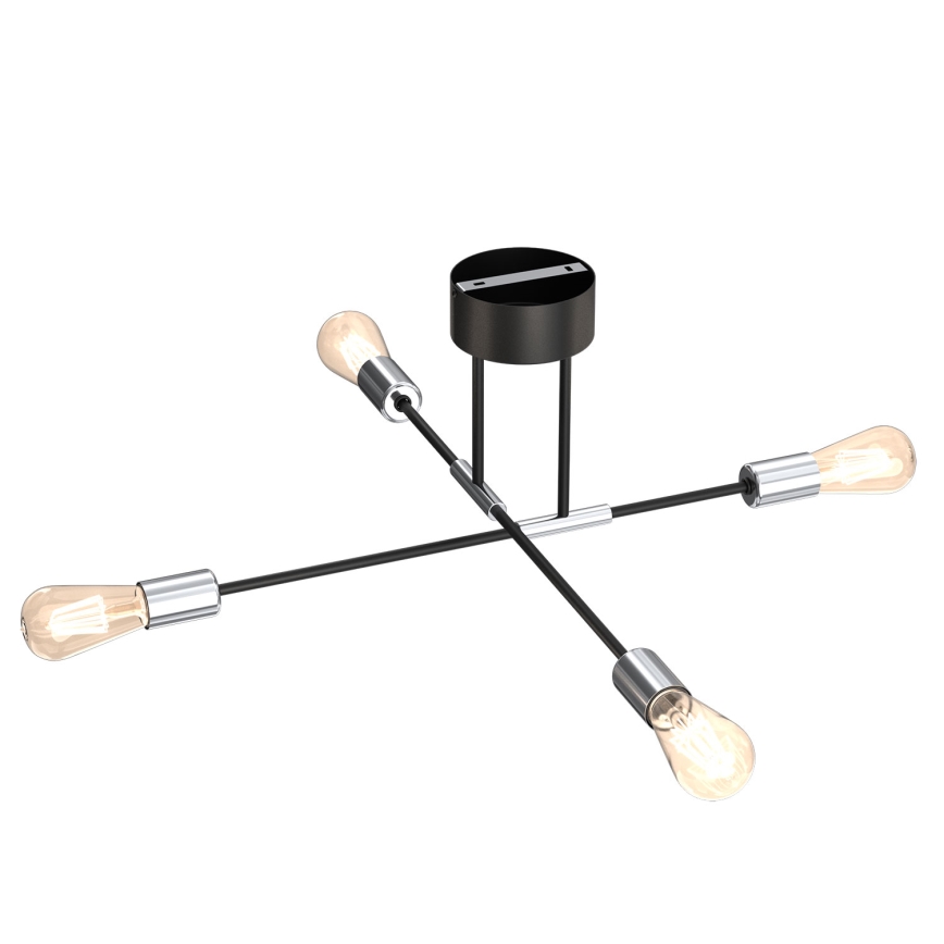Chandelier on a pole FLAME 4xE27/60W/230V black/shiny chrome