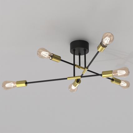 Chandelier on a pole FLAME 6xE27/60W/230V black/gold