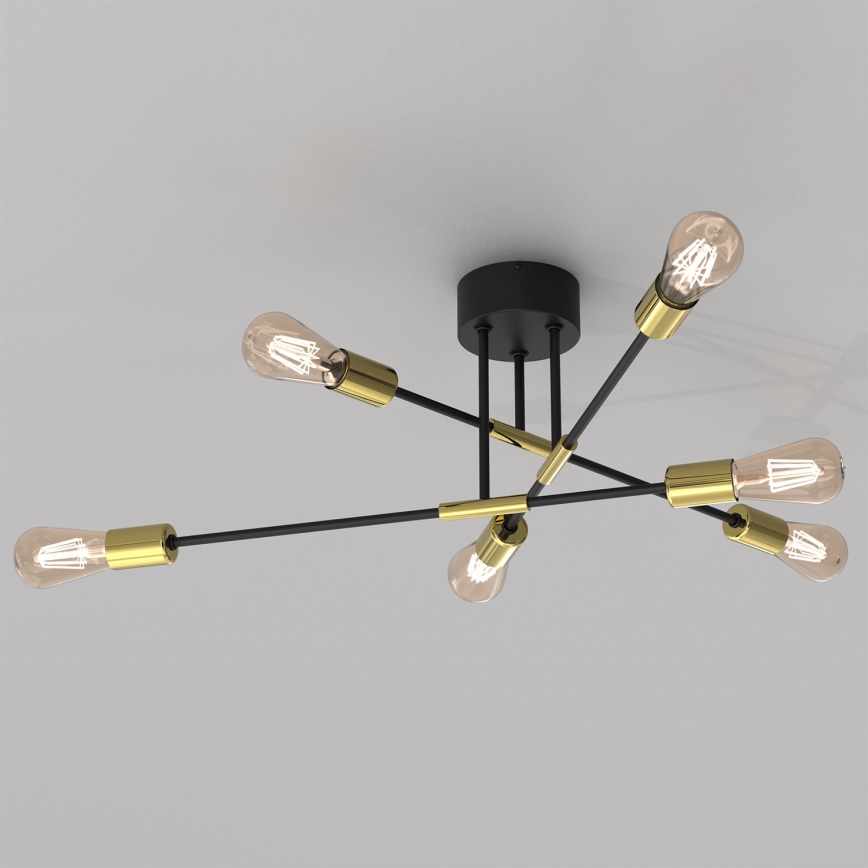 Chandelier on a pole FLAME 6xE27/60W/230V black/gold