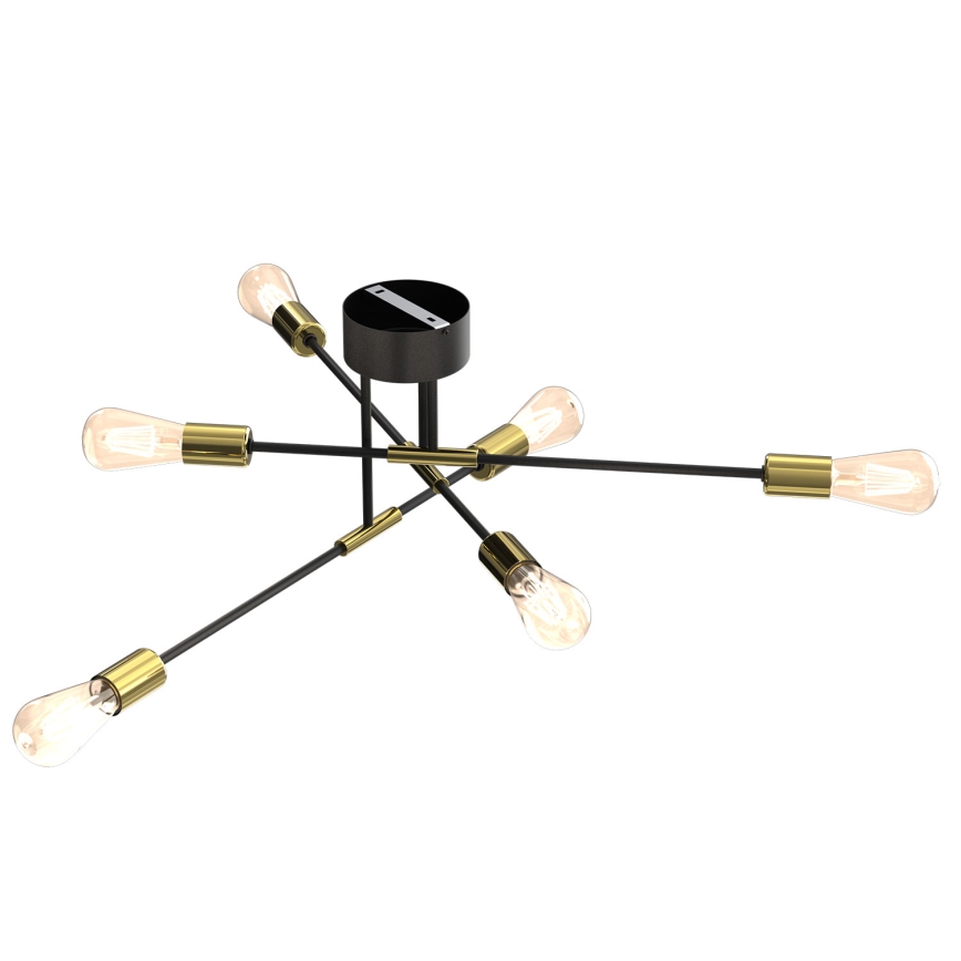 Chandelier on a pole FLAME 6xE27/60W/230V black/gold