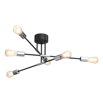 Chandelier on a pole FLAME 6xE27/60W/230V black/shiny chrome