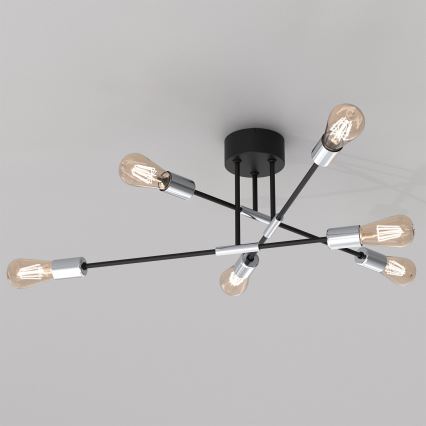 Chandelier on a pole FLAME 6xE27/60W/230V black/shiny chrome