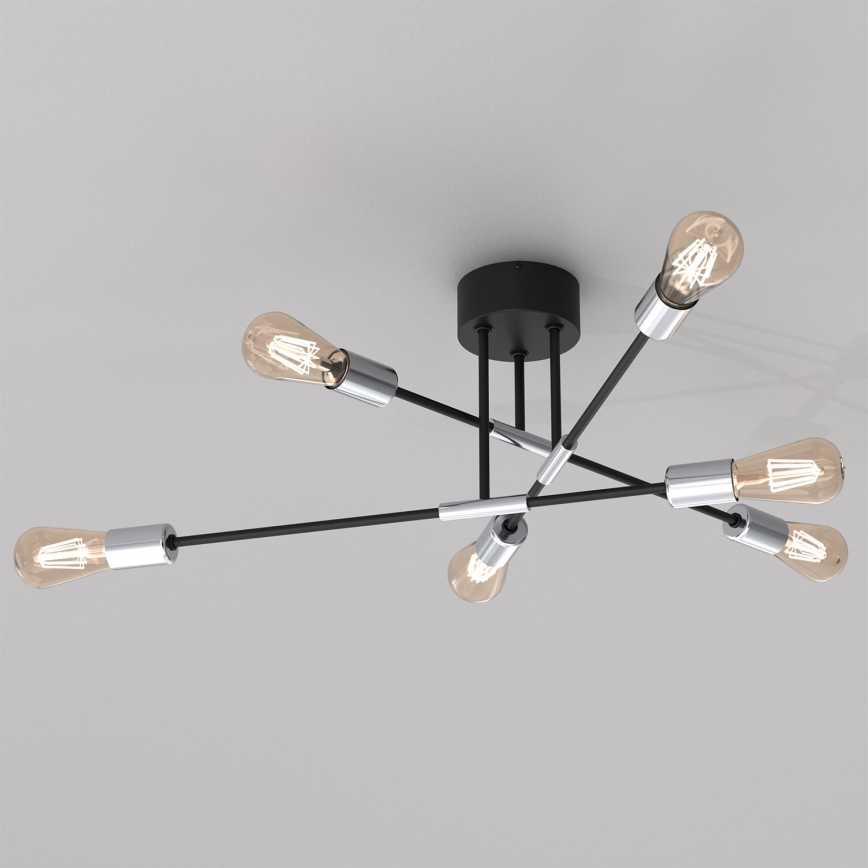 Chandelier on a pole FLAME 6xE27/60W/230V black/shiny chrome