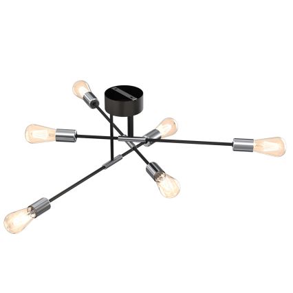 Chandelier on a pole FLAME 6xE27/60W/230V black/shiny chrome