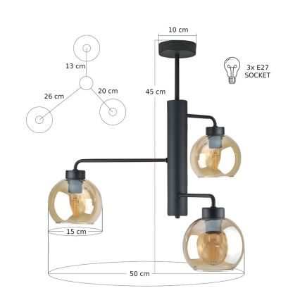 Chandelier on a pole FLEX 3xE27/60W/230V black/smoky beige