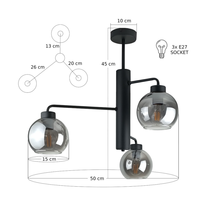Chandelier on a pole FLEX 3xE27/60W/230V black/smoky black