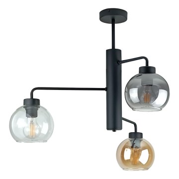 Chandelier on a pole FLEX 3xE27/60W/230V black/smoky black/smoky beige/clear