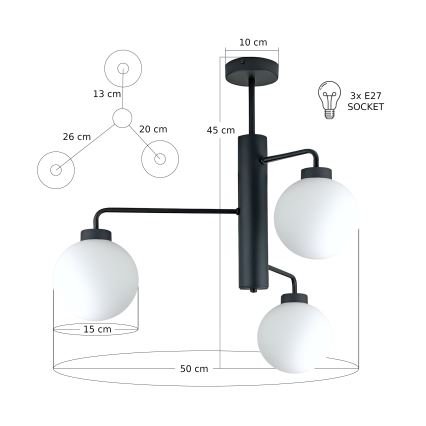 Chandelier on a pole FLEX 3xE27/60W/230V black/white