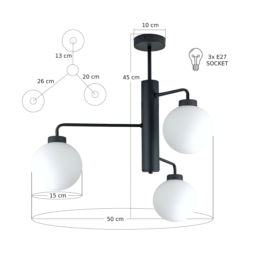 Chandelier on a pole FLEX 3xE27/60W/230V black/white